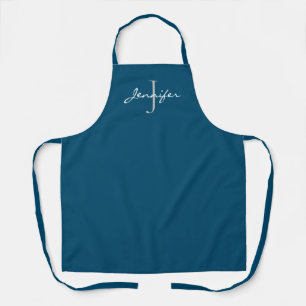 Modern Navy Blue Script Monogram Personalised Apron