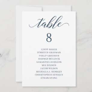 Modern Navy Blue Script Table Number Seating Chart