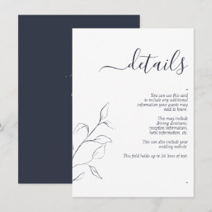 Modern Navy Blue Script Wedding Details Enclosure Card