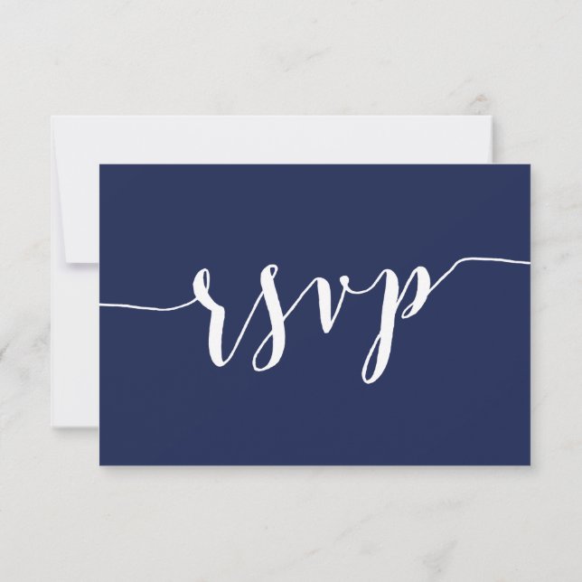 Modern Navy Blue Script Wedding RSVP Card (Back)