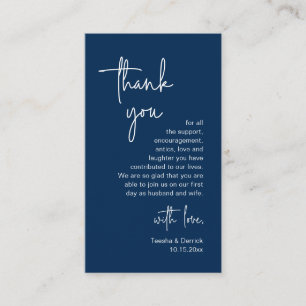 Modern Navy Blue Script, Wedding Thank you Enclosure Card