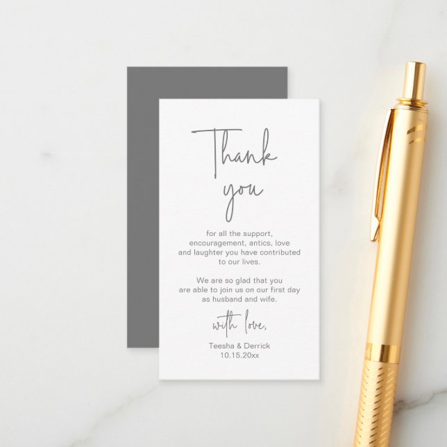 Modern Navy Blue Script, Wedding Thank you Enclosure Card (Front/Back In Situ)