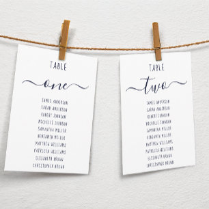 Modern Navy Blue Script White Seating Chart Card