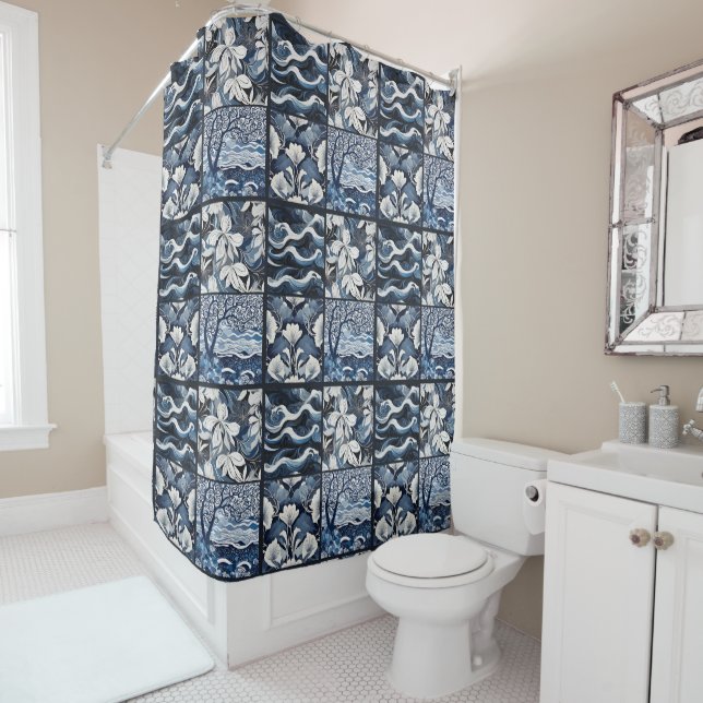 Modern Navy Blue  Shower Curtain (In Situ)