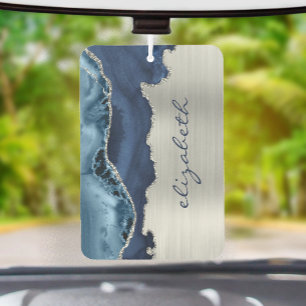 Modern Navy Blue Silver Agate Metallic Car Air Freshener