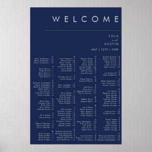 Modern Navy Blue   Silver Alphabetical Seating Poster