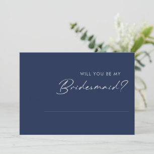 Modern Navy Blue Silver Bridesmaid Proposal Invitation