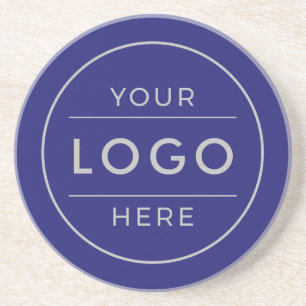 Modern Navy Blue Silver Custom Business Logo Coaster
