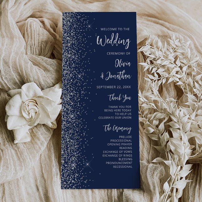 Modern Navy Blue Silver Glitter Script Wedding (Creator Uploaded)