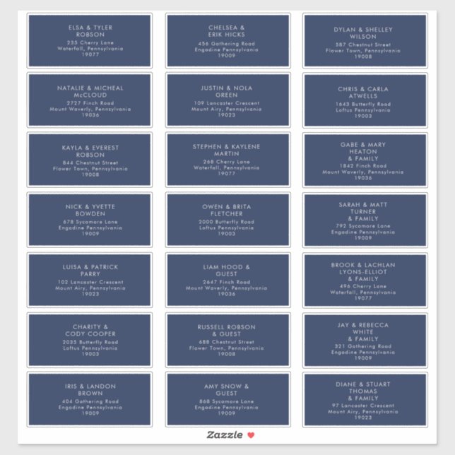 Modern Navy Blue | Silver Wedding Guest Address (Sheet)