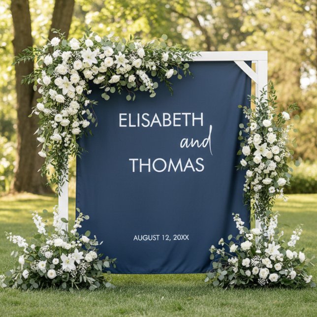 Modern navy blue simple elegant wedding backdrop  tapestry (Creator Uploaded)