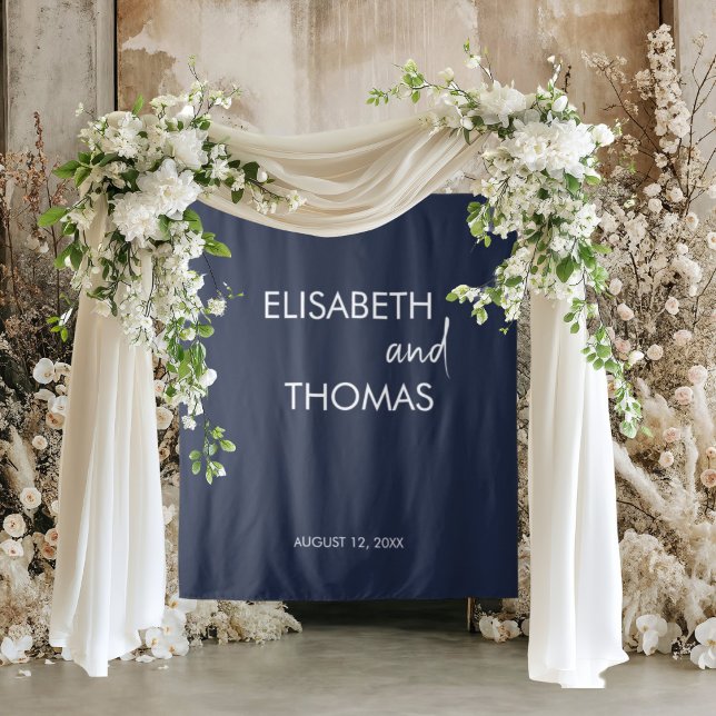 Modern navy blue simple elegant wedding backdrop  tapestry (Creator Uploaded)