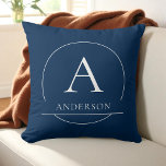Modern Navy Blue Simple Family Name Monogram Cushion<br><div class="desc">Modern Navy Blue Simple Family Name Monogram Throw Pillow.</div>