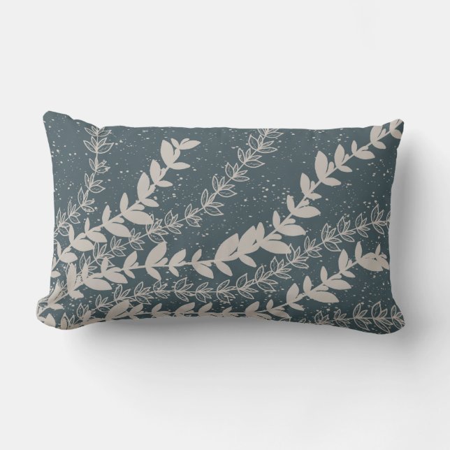 Modern Navy Blue Simple Leaves Botanical Lumbar Cushion (Front)