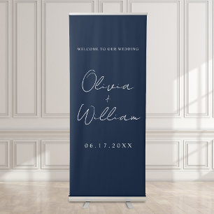 Modern Navy Blue Simple Wedding Welcome Retractable Banner