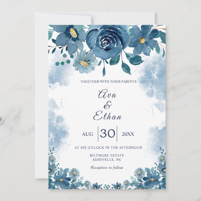Modern Navy Blue Smoke Wedding Invite (Front)