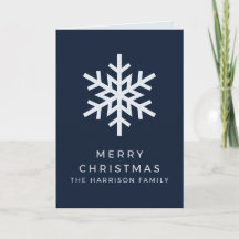 Modern Navy Blue Snowflake Christmas Photo