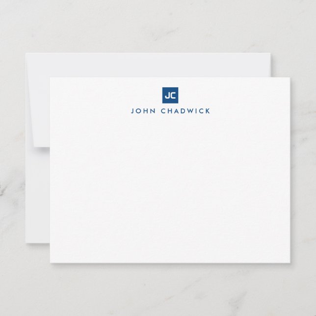 Modern Navy Blue Square Bold Two Monogram Formal Card (Front)