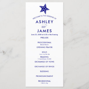 Modern Navy Blue Starfish Wedding Ceremony Program Programme