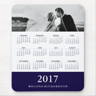 Modern Navy Blue Stripe 2017 Calendar and Photo Mouse Mat