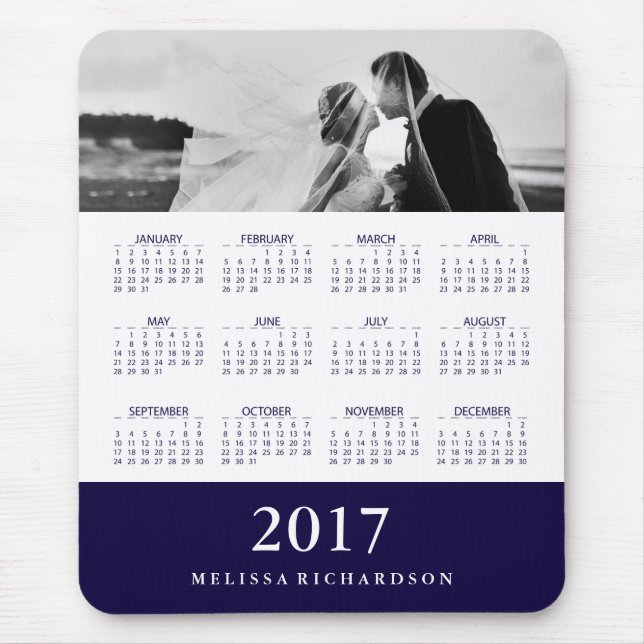 Modern Navy Blue Stripe 2017 Calendar and Photo Mouse Mat (Front)