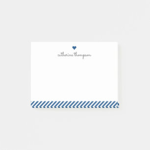 Modern Navy Blue Stripe Heart Girly Pretty Script Post-it Notes
