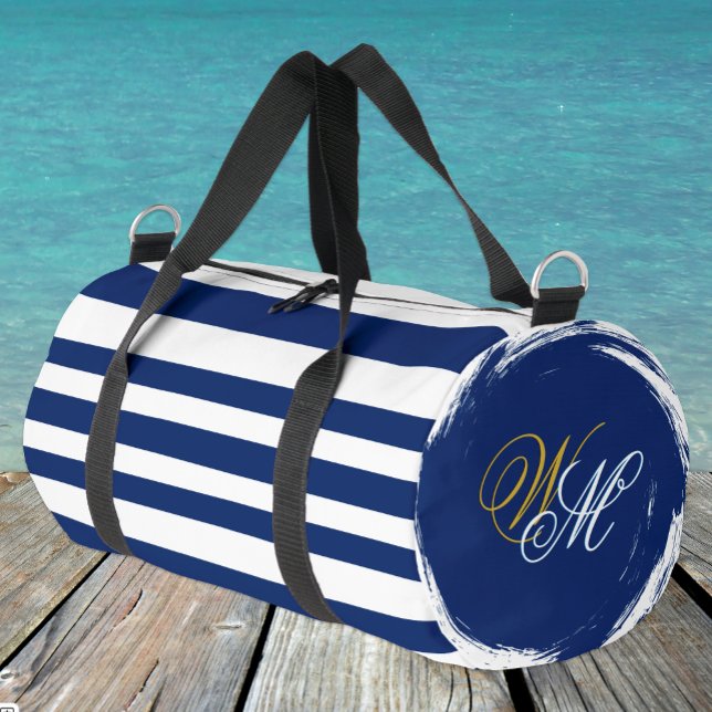 Modern Navy Blue Stripes Bag, Sailor, Travel Duffle Bag (Creator Uploaded)