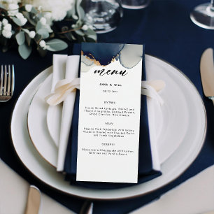 Modern Navy Blue Summer Beach Romantic Wedding Menu