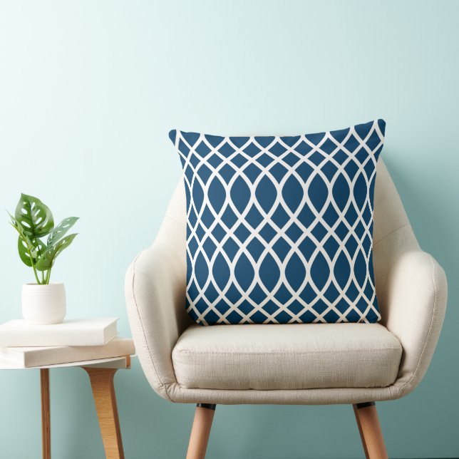 Modern Navy Blue Trellis Framework Pattern Cushion (Chair)