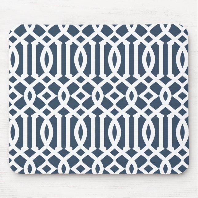 Modern Navy Blue Trellis Pattern Mouse Mat (Front)