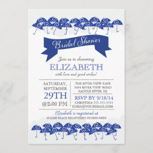 Modern Navy Blue Umbrella Bridal Shower Invitation