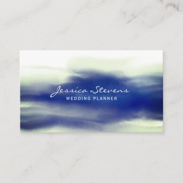 Modern Navy Blue Watercolor Abstract Background Business Card (Front)