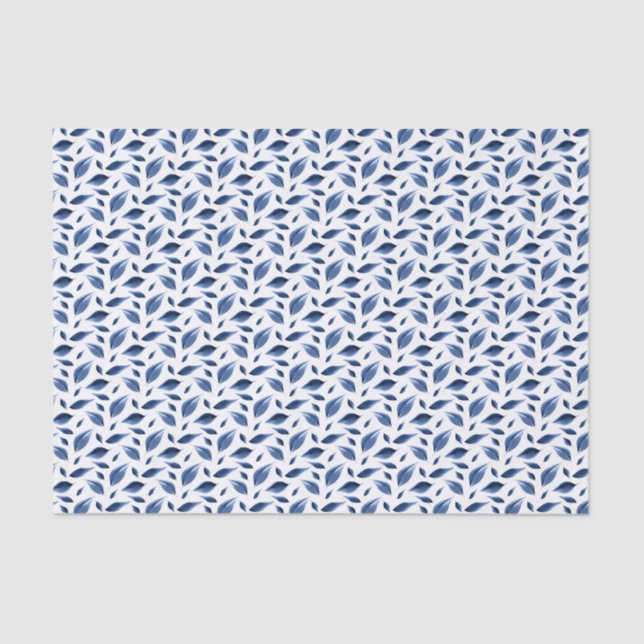 Modern Navy Blue Watercolor Leaves Pattern Tissue Paper (Front)
