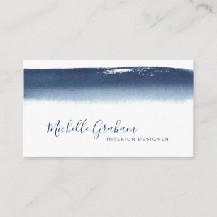 Modern Navy Blue Watercolor Simple Business Card
