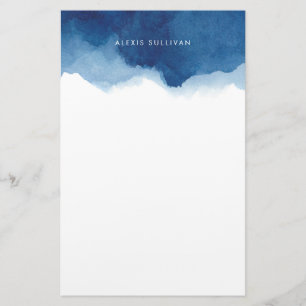 Modern Navy Blue Watercolor Splash Personalised Stationery