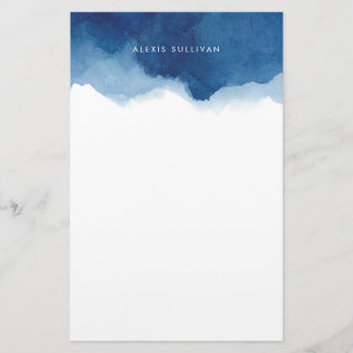 Modern Navy Blue Watercolor Splash Personalised Stationery