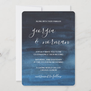 Modern Navy Blue Watercolor Wedding Invitation