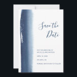 Modern Navy Blue Watercolor Wedding Save The Date<br><div class="desc">Modern and creative save the dates featuring a simple design with a navy blue watercolor brushstroke on the left side, over a white background. On the top right is the title "Save the Date" in a handwritten font in right alignment. On the bottom left are your wedding details in a...</div>