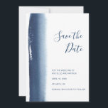 Modern Navy Blue Watercolor Wedding Save The Date<br><div class="desc">Modern and creative save the dates featuring a simple design with a navy blue watercolor brushstroke on the left side, over a white background. On the top right is the title "Save the Date" in a handwritten font in right alignment. On the bottom left are your wedding details in a...</div>
