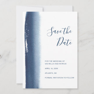 Modern Navy Blue Watercolor Wedding Save The Date