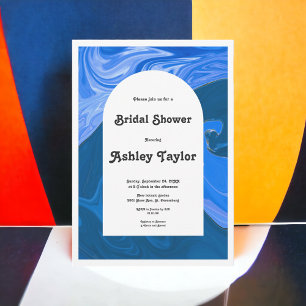 Modern Navy Blue Waves Abstract Bridal Shower Invitation
