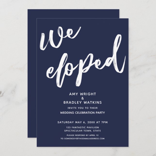 Modern Navy Blue We Eloped Wedding Reception Invitation (Front/Back)