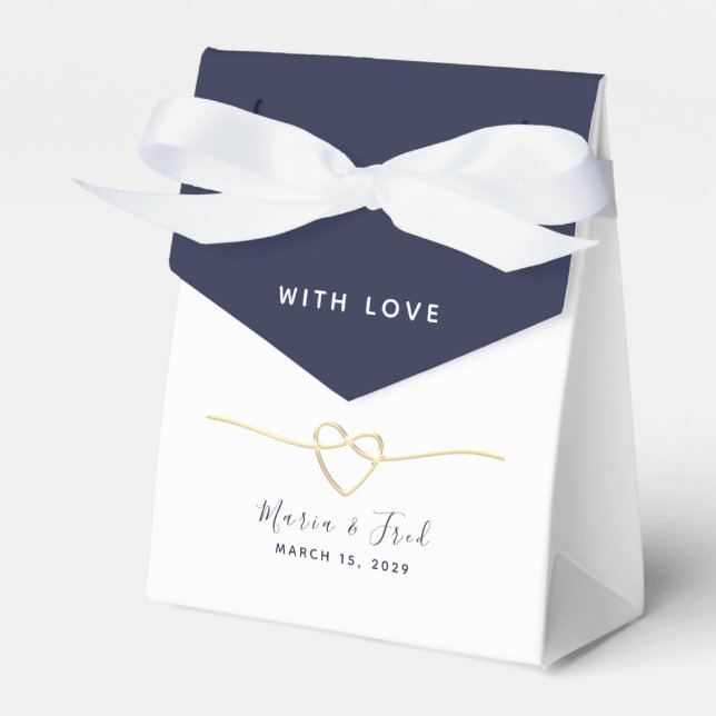 Modern Navy Blue Wedding Favour Box (Front Side)
