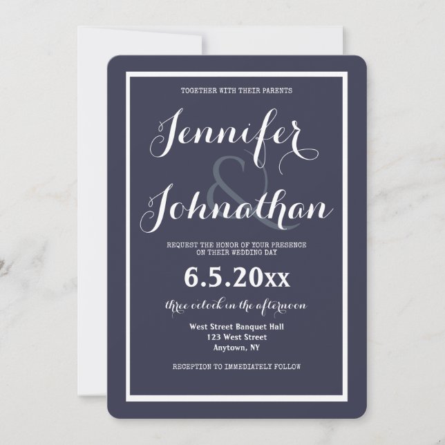 Modern navy blue wedding invitations (Front)