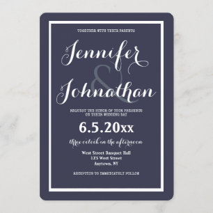Modern navy blue wedding invitations