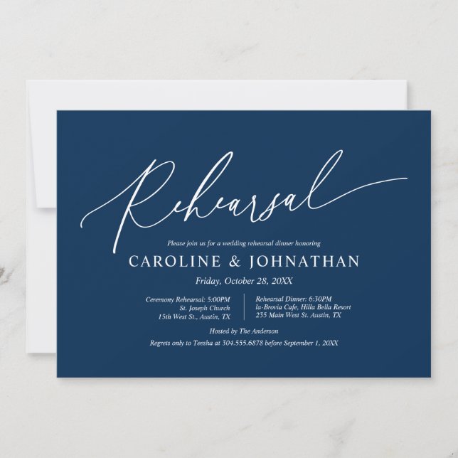Modern Navy Blue, Wedding Rehearsal and Dinner Invitation (Front)