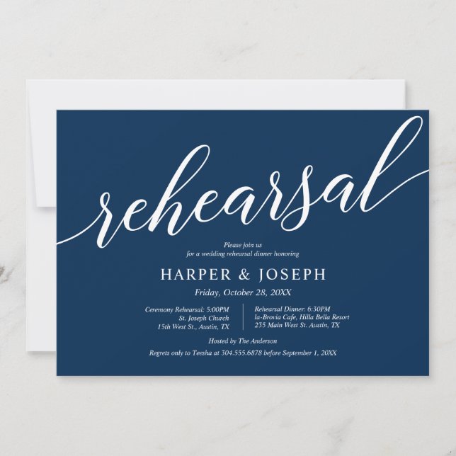 Modern Navy Blue, Wedding Rehearsal and Dinner Invitation (Front)