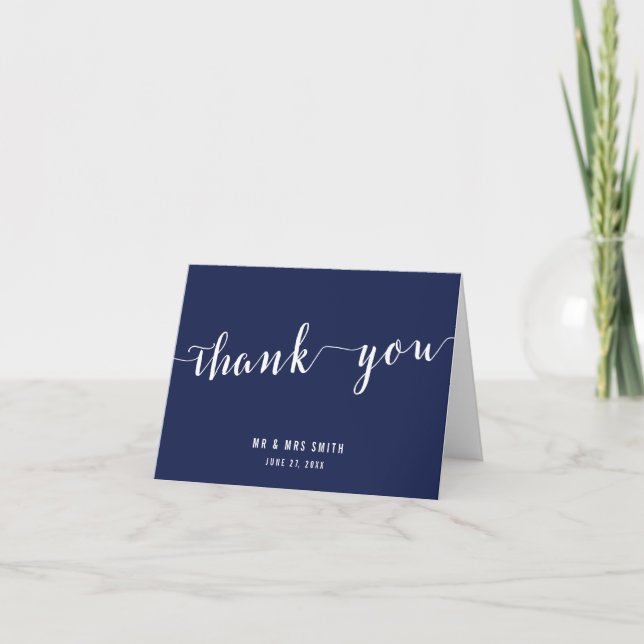 Modern Navy Blue Wedding Thank You Cards (Front)