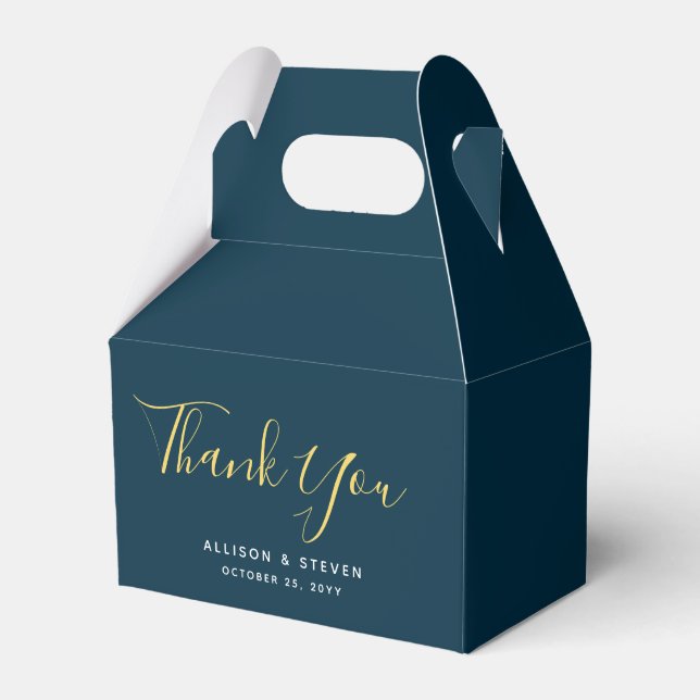 Modern Navy Blue Wedding Thank You Gold Script Favour Box (Front Side)