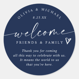 Modern Navy Blue Wedding Welcome Hotel Bag Classic Round Sticker